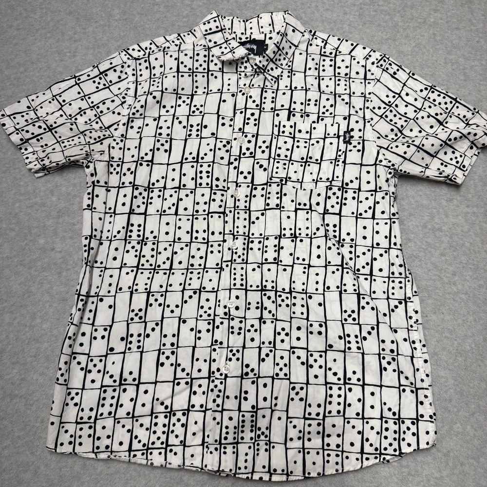 Stussy Shirt Mens M White Domino Dice Print Short Sleeve Button Up Casino